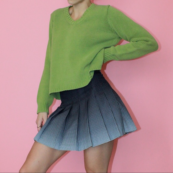 y2k 2004 GAP Lime Green Chunky Knit V-Neck Long Sleeve Sweater - Large - Picture 3 of 10